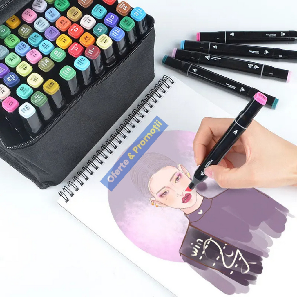 Set Markere Touch Marky Cu Doua Varfuri 48 Bucati, Culoare Neagra