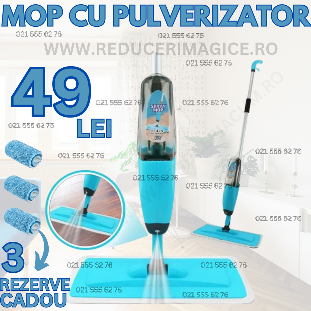 Mop microfibra cu pulverizare apa, rezervor 600 ml