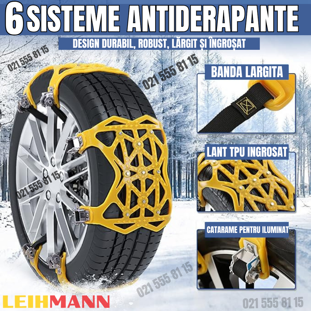 Set de 6 sisteme antiderapante din cauciuc, inlocuitor lant de zapada sau polei