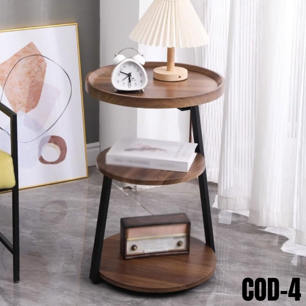 Masuta de cafea cu 3 polite rotunde, din otel cu MDF, 40x62cm, negru-wenge
