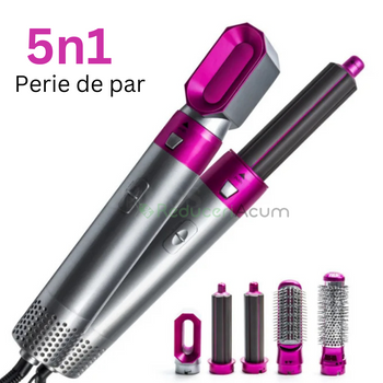 Perie de par 5n1, Aer cald, 3 Trepte temperatura, Roz/Gri