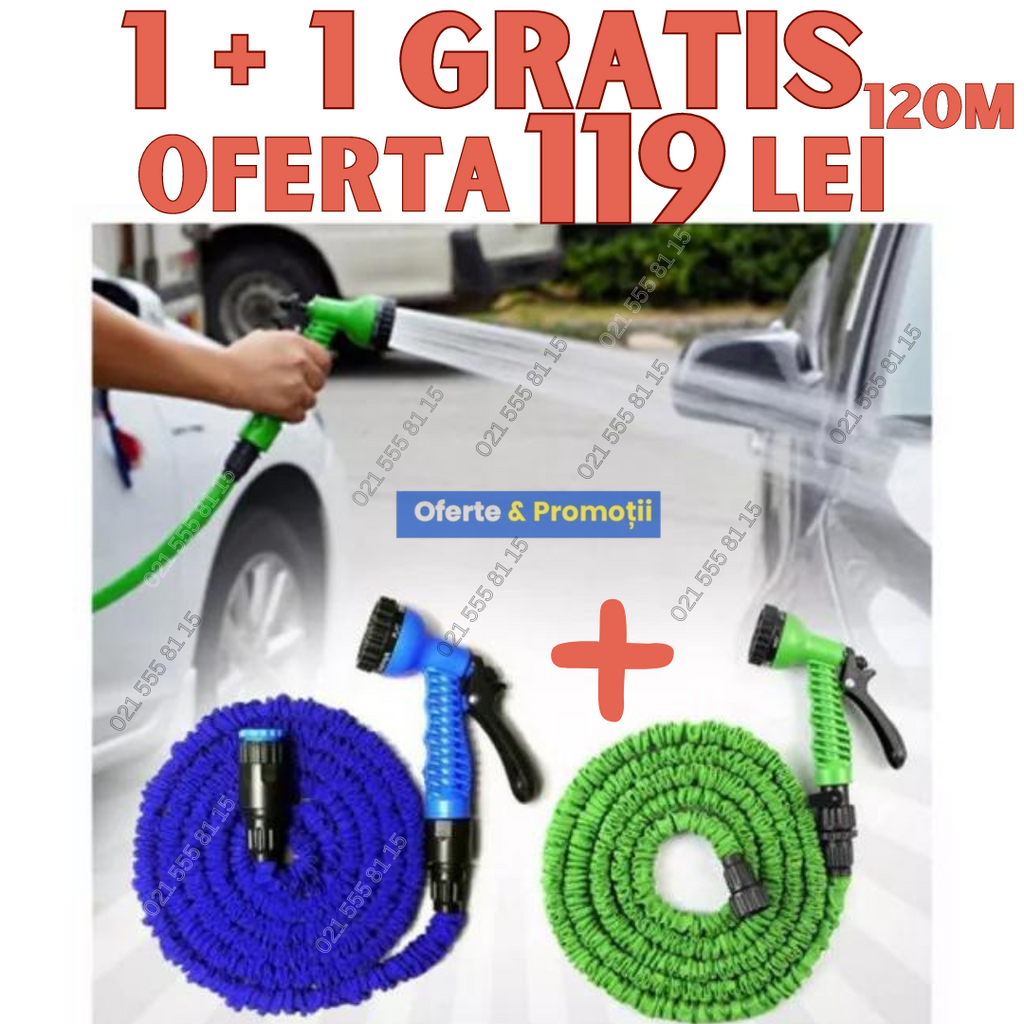 1+1 GRATUIT Furtune De Gradina 60M X2  Extensibile 60m Cu Aparat Pentru Stropit