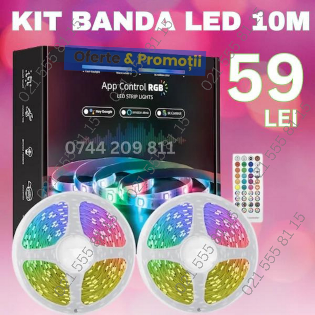 Banda 300 Led RGB de 5M X 2 BUCATI, cu telecomanda