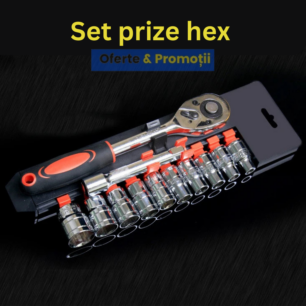 Set prize hex, Otel, 1/2", 12 piese, Argintiu/Negru