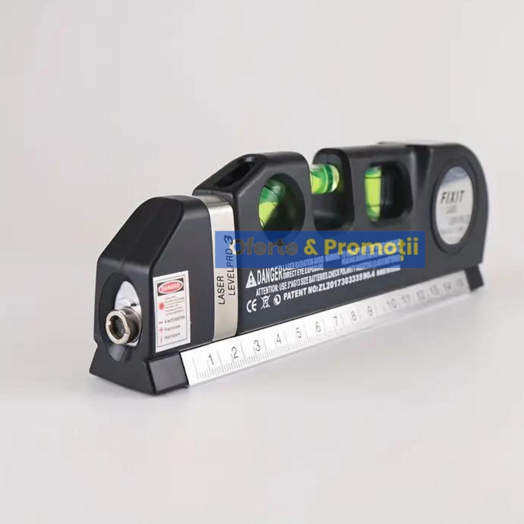 Nivela cu bula de aer pe toate axele, rigla  si ruleta