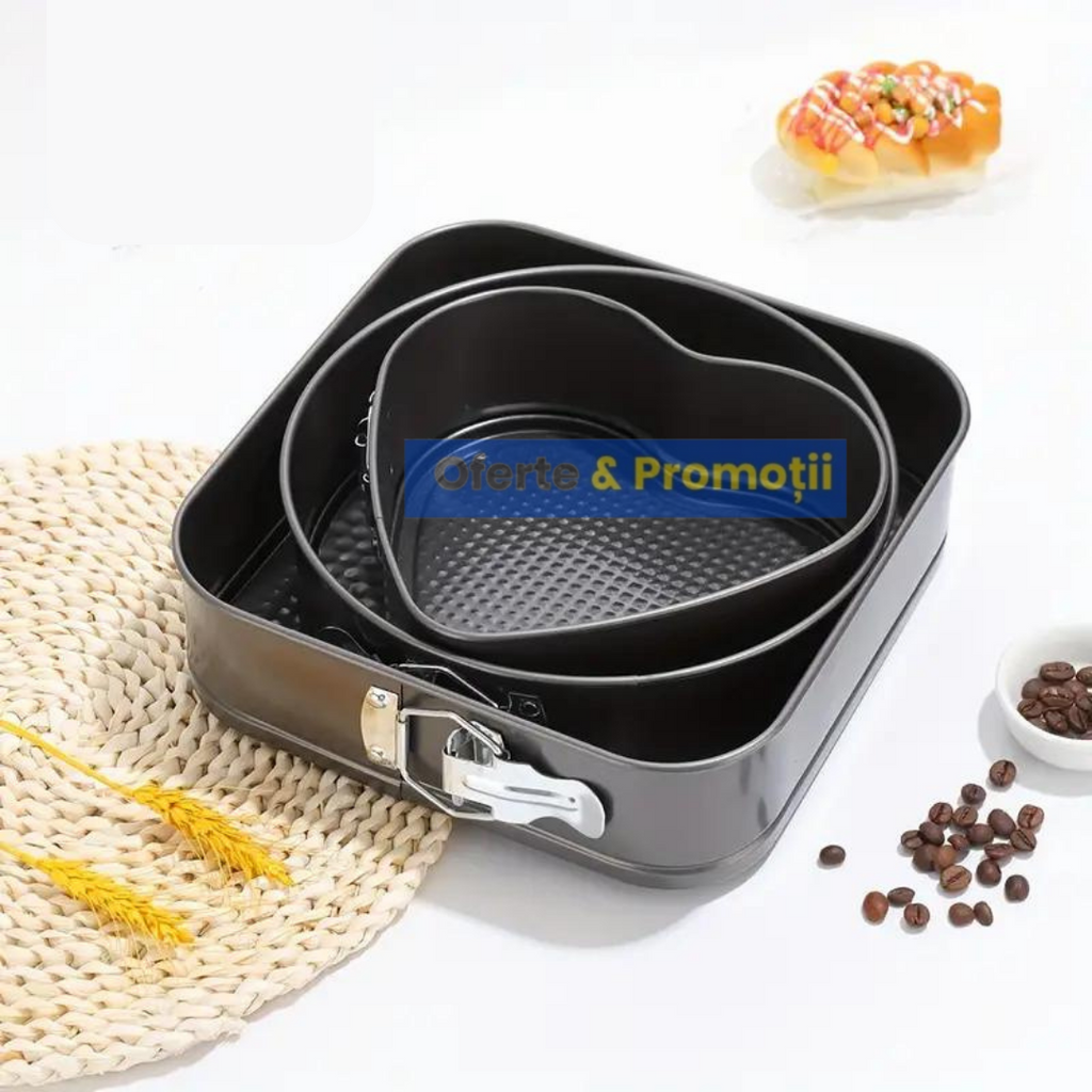 Set 3 tavi de prajituri, cu baza detasabila si forme diferite