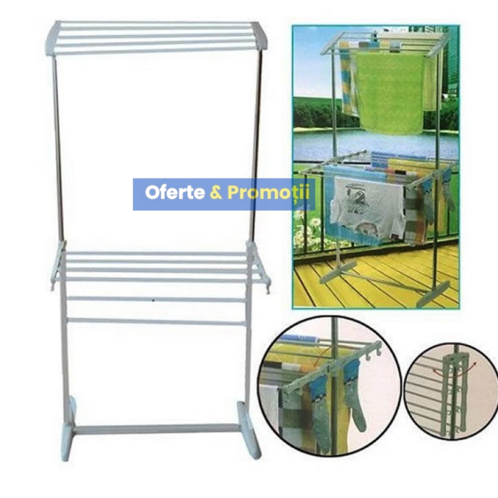 Uscator de rufe cu 2 nivele, pe verticala, pentru spatii inguste