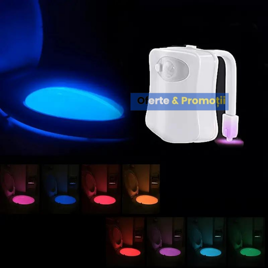 Lampa de veghe cu LED pentru toaleta, senzor de miscare si lumina, 8 culori diferite
