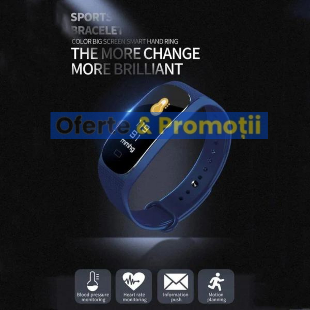 BRATARA FITNESS M5, BLUETOOTH, STIL SPORT, RITM CARDIAC, MONITORIZAREA PRESIUNII ARTERIALE, CEAS, PEDOMETRU, IMPERMEABIL, ECRAN COLOR 0.96 INCH - NEGRU